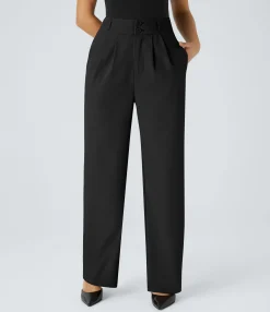 High-Waisted Pants|Straight-Leg Pants<HALARA High Waisted Zipper Pocket Shirred Straight Leg Work Pants