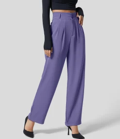 High-Waisted Pants|Straight-Leg Pants<HALARA High Waisted Zipper Pocket Shirred Straight Leg Work Pants