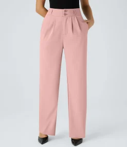High-Waisted Pants|Straight-Leg Pants<HALARA High Waisted Zipper Pocket Shirred Straight Leg Work Pants