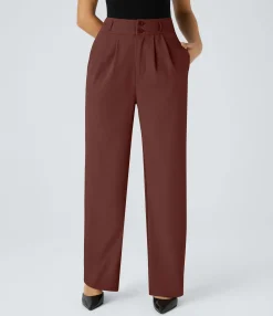High-Waisted Pants|Straight-Leg Pants<HALARA High Waisted Zipper Pocket Shirred Straight Leg Work Pants