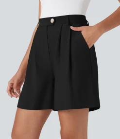 Shorts<HALARA High Waisted Zipper Pocket Work Linen-Feel Shorts