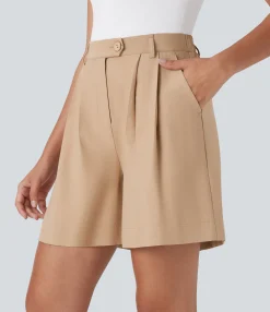 Shorts<HALARA High Waisted Zipper Pocket Work Linen-Feel Shorts