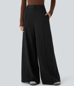 High-Waisted Pants|Wide-Leg Pants<HALARA High Waisted Zipper Pocket Fleece Wide Leg Casual Pants