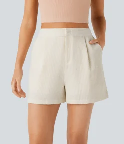Shorts<HALARA High Waisted Zipper Pocket Stripe Casual Shorts 3''