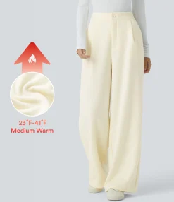 Pants|High-Waisted Pants<HALARA High Waisted Zipper Pocket Fleece Casual Pants Vanilla Ice