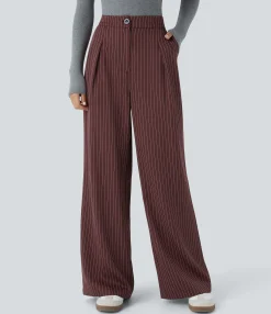 High-Waisted Pants|Wide-Leg Pants<HALARA High Waisted Zipper Pocket Wide Leg Striped Work Pants