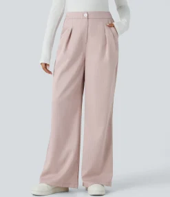 High-Waisted Pants|Wide-Leg Pants<HALARA High Waisted Zipper Pocket Wide Leg Striped Work Pants