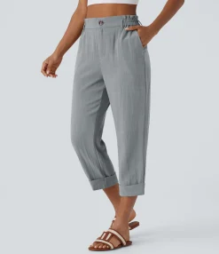 High-Waisted Pants|Pants<HALARA High Waisted Zipper Pocket Capri Linen-Feel Pants