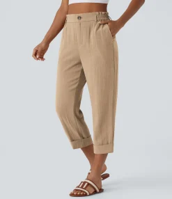 High-Waisted Pants|Pants<HALARA High Waisted Zipper Pocket Capri Linen-Feel Pants