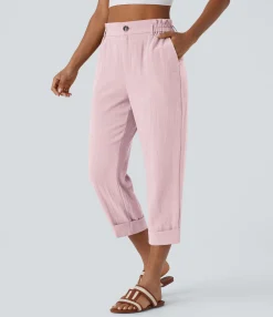 High-Waisted Pants|Pants<HALARA High Waisted Zipper Pocket Capri Linen-Feel Pants