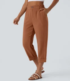 High-Waisted Pants|Pants<HALARA High Waisted Zipper Pocket Capri Linen-Feel Pants