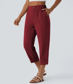 High-Waisted Pants|Pants<HALARA High Waisted Zipper Pocket Capri Linen-Feel Pants