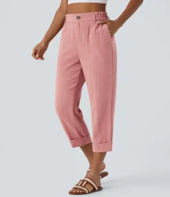 High-Waisted Pants|Pants<HALARA High Waisted Zipper Pocket Capri Linen-Feel Pants
