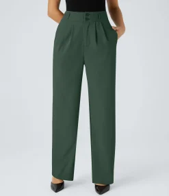 High-Waisted Pants|Straight-Leg Pants<HALARA High Waisted Zipper Pocket Shirred Straight Leg Work Pants