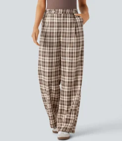 Pants|High-Waisted Pants<HALARA High Waisted Zipper Pocket Wide Leg Plaid Casual Pants
