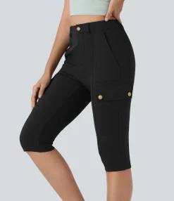 Cargo Pants|High-Waisted Pants<HALARA High Waisted Zipper Pockets Solid Skinny Pedal Pusher Casual Cargo Pants