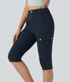 Cargo Pants|High-Waisted Pants<HALARA High Waisted Zipper Pockets Solid Skinny Pedal Pusher Casual Cargo Pants
