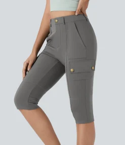 Cargo Pants|High-Waisted Pants<HALARA High Waisted Zipper Pockets Solid Skinny Pedal Pusher Casual Cargo Pants