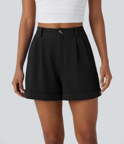 Shorts<HALARA High Waisted Zipper Pocket Waffle Casual Shorts