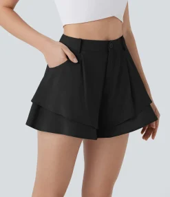 Shorts<HALARA High Waisted Zipper Pocket Tiered Shorts