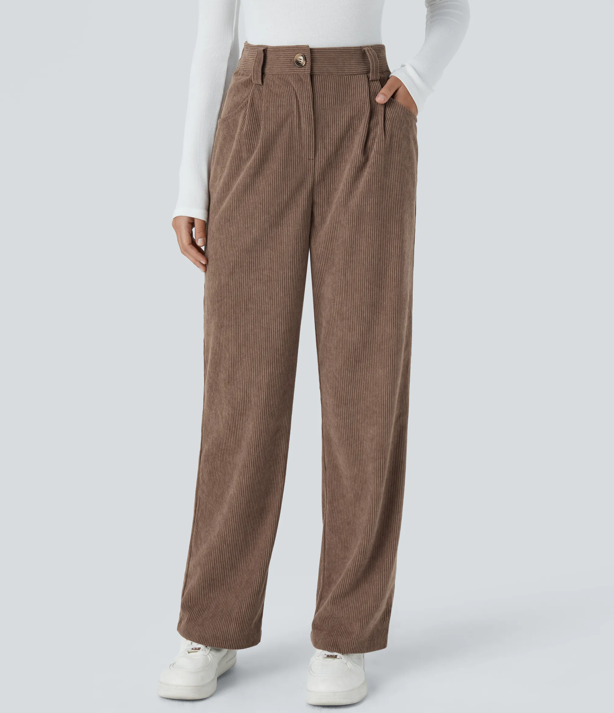 High-Waisted Pants|Pants<HALARA High Waisted Zipper Pocket Corduroy Casual Pants