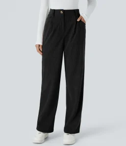 High-Waisted Pants|Pants<HALARA High Waisted Zipper Pocket Corduroy Casual Pants