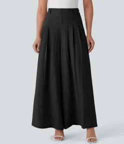 Pants|High-Waisted Pants<HALARA High Waisted Zipper Pocket Wide Leg Flowy Work Linen-Feel Pants
