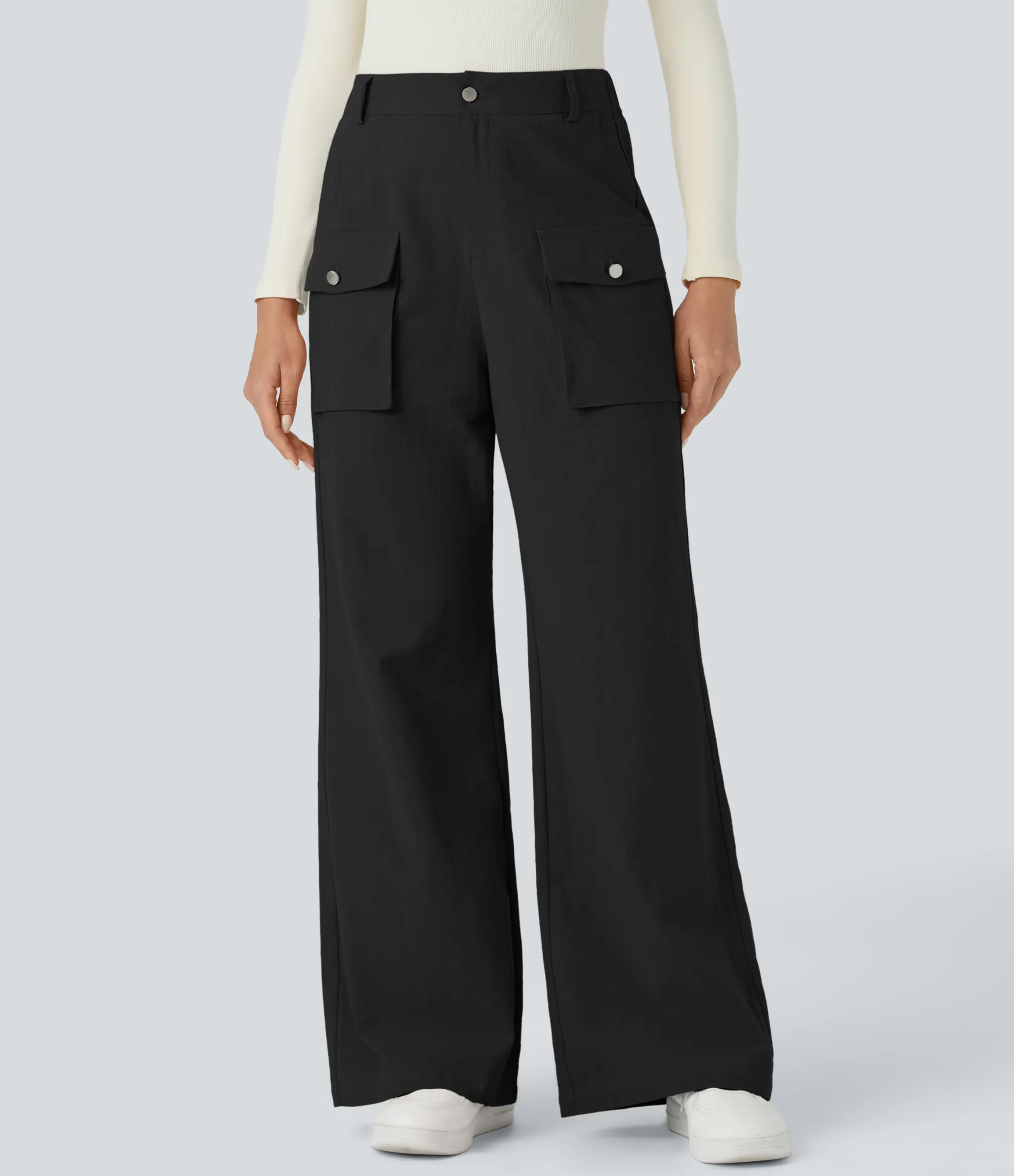 High-Waisted Pants|Pants<HALARA High Waisted Zipper Side Flap Cargo Pocket Wide Leg Casual Linen-Feel Pants