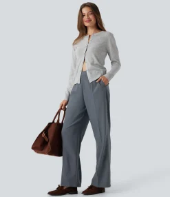 Straight-Leg Pants|Work Pants<HALARA High Waisted Zipper Straight Leg Work Pants with Pockets