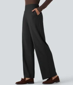 Straight-Leg Pants|Work Pants<HALARA High Waisted Zipper Straight Leg Work Pants with Pockets