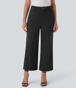High-Waisted Pants|Wide-Leg Pants<HALARA High Waisted Zipper Wide Leg Work Pants with Pockets