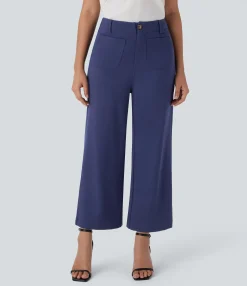 High-Waisted Pants|Wide-Leg Pants<HALARA High Waisted Zipper Wide Leg Work Pants with Pockets