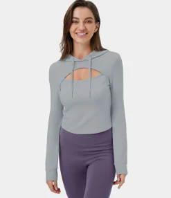 Sweatshirts & Hoodies<HALARA Hooded Drawstring Cut Out Casual Hoodie Sweatshirt