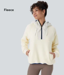 Jackets & Outerwear<HALARA Hooded Drawstring Half Zip Long Sleeve Pocket Color Block Fleece Hiking Jacket
