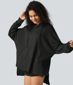 Sweatshirts & Hoodies<HALARA Hooded Drawstring Kangaroo Pocket Hem High Low Oversize Casual Waffle Sweatshirt