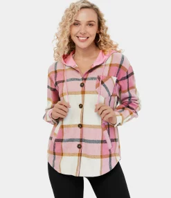 Jackets & Outerwear<HALARA Hooded Drawstring Pocket Plaid Thermal Casual Jacket