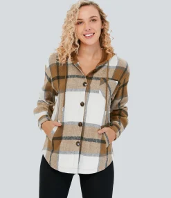 Jackets & Outerwear<HALARA Hooded Drawstring Pocket Plaid Thermal Casual Jacket