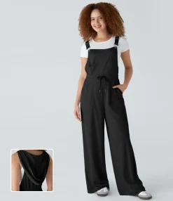Jumpsuits<HALARA Hooded Drawstring Pockets Waffle Casual Overalls