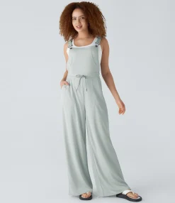 Jumpsuits<HALARA Hooded Drawstring Pockets Waffle Casual Overalls