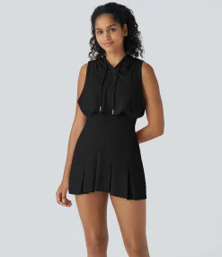 Dresses|Mini Dresses<HALARA Hooded Drawstring Sleeveless Pleated Mini Casual Dress