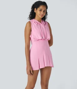 Dresses|Mini Dresses<HALARA Hooded Drawstring Sleeveless Pleated Mini Casual Dress