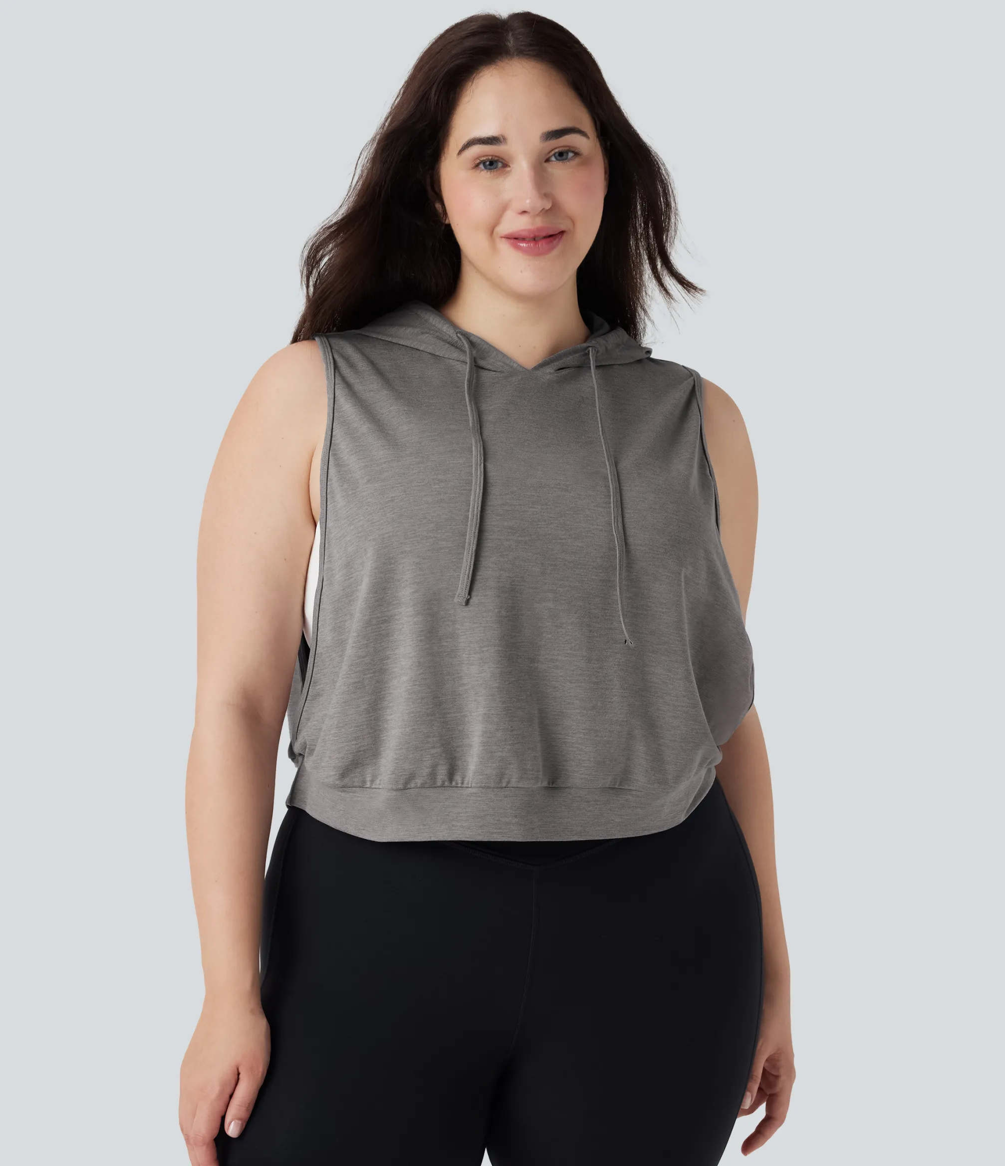 Plus Size<HALARA Hooded Drawstring Sleeveless Cropped Running Plus Size Tank Top