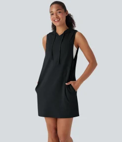 Dresses|Mini Dresses<HALARA Hooded Drawstring Sleeveless Straight Mini Casual Dress with Pockets
