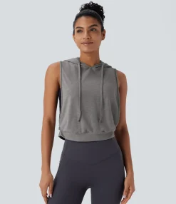 Tank Tops & Camis|Tank Tops<HALARA Hooded Drawstring Sleeveless Cropped Running Tank Top