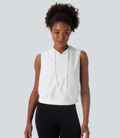 Tank Tops & Camis|Tank Tops<HALARA Hooded Drawstring Sleeveless Cropped Running Tank Top