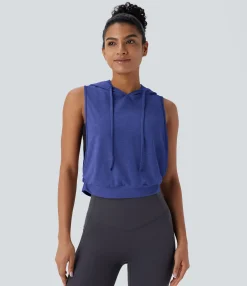 Tank Tops & Camis|Tank Tops<HALARA Hooded Drawstring Sleeveless Cropped Running Tank Top