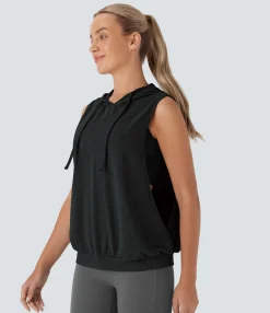 Tank Tops & Camis|Tank Tops<HALARA Hooded Drawstring Sleeveless Workout Tank Top