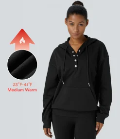 Sweatshirts & Hoodies<HALARA Hooded Drawstring Snap Kangaroo Pocket Relaxed Fleece Casual Sweatshirt