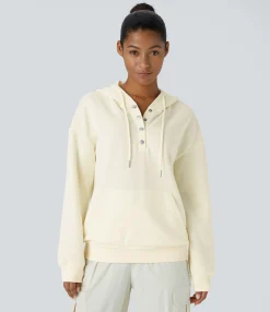 Sweatshirts & Hoodies<HALARA Hooded Drawstring Snap Kangaroo Pocket Relaxed Fleece Casual Sweatshirt