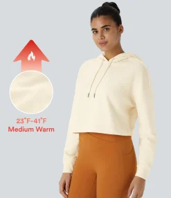 Sweatshirts & Hoodies<HALARA Hooded Dropped Shoulder Drawstring Cropped Fleece Casual Cotton Hoodie Sweatshirt Afterglow